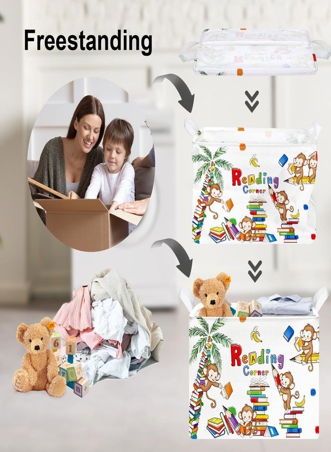 سلة كتب Clastyle Reading Corner School Classroom سعة 36 لترًا، سلة رفوف على شكل شجرة كتب كبيرة على شكل قرد لغرفة الأطفال، سلة تخزين ملابس ومناشف وألعاب قابلة للطي مستطيلة الشكل قابلة للطي - Image 3